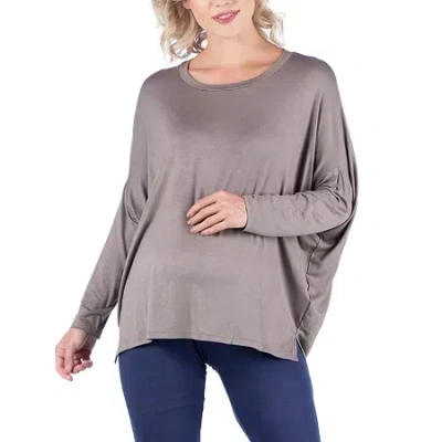 24seven Comfort Apparel Maternity Womens Round Neck Long Sleeve Tunic Top In Purple