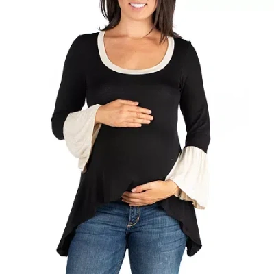 24seven Comfort Apparel Maternity Womens Scoop Neck Long Sleeve Tunic Top In Black