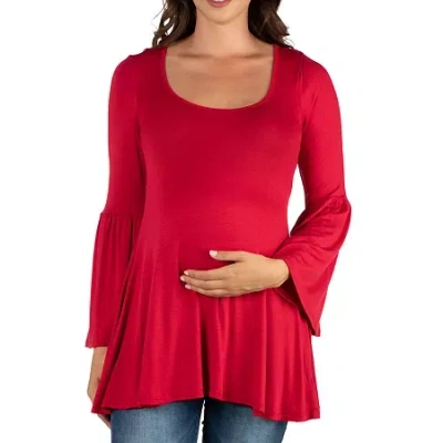 24seven Comfort Apparel Maternity Womens Scoop Neck Long Sleeve Tunic Top In Red