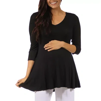 24seven Comfort Apparel Maternity Womens V Neck 3/4 Sleeve Tunic Top In Black