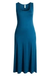 24seven Comfort Apparel Sleeveless Pleated Maternity Dress With Pockets In Teal