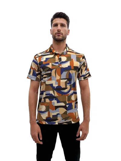 24seven Comfort Apparel Mens Wrinkle Resistant 3 Button Machine Washable Desert Sand Polo Shirt In Multi