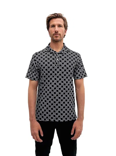 24seven Comfort Apparel Mens Wrinkle Resistant 3 Button Machine Washable Geometric Black Polo Shirt In Multi