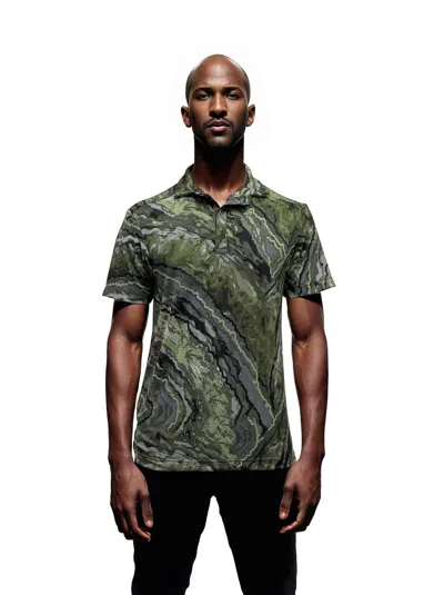 24seven Comfort Apparel Mens Wrinkle Resistant 3 Button Machine Washable Green Marble Polo Shirt