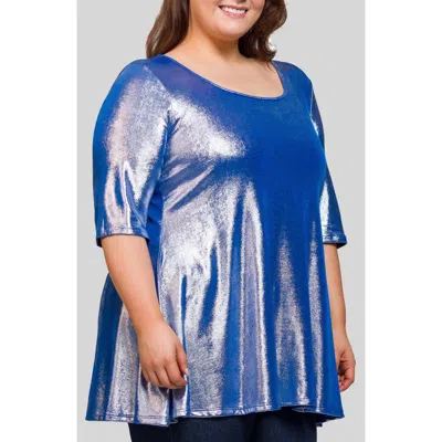 24seven Comfort Apparel Plus Size Scoop Neck Flared Tunic Top In Blue