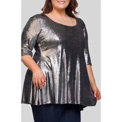 24seven Comfort Apparel Plus Size Scoop Neck Flared Tunic Top In Black
