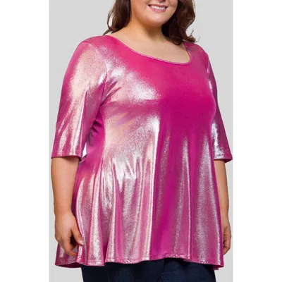 24seven Comfort Apparel Plus Size Scoop Neck Flared Tunic Top In Pink