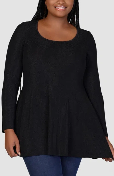 24seven Comfort Apparel Metallic Tunic Top In Black