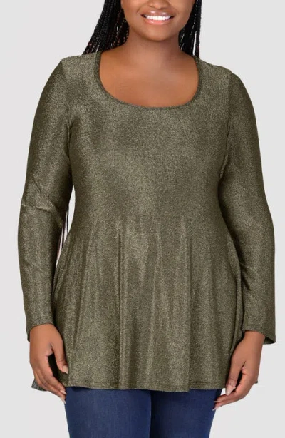 24seven Comfort Apparel Metallic Tunic Top In Gold