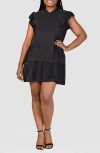 24seven Comfort Apparel Micropleat Tiered Minidress In Black