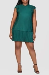 24seven Comfort Apparel Petite Ruffle Cap Sleeve Pleated Tiered Mini Dress In Hunter