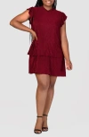 24seven Comfort Apparel Micropleat Tiered Minidress In Wine