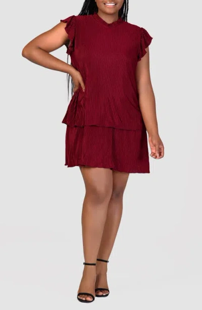 24seven Comfort Apparel Micropleat Tiered Minidress In Wine