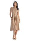 24seven Comfort Apparel Midi Dress With Short Sleeves And Pocket Detail In Neutral