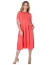 24seven Comfort Apparel Midi Dress With Short Sleeves And Pocket Detail In Red