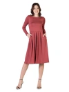 24seven Comfort Apparel Midi Length Fit N Flare Pocket Dress In Brown