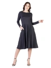 24seven Comfort Apparel Midi Length Fit N Flare Pocket Dress In Black