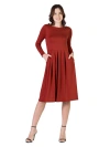 24seven Comfort Apparel Midi Length Fit N Flare Pocket Dress In Red