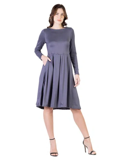24seven Comfort Apparel Midi Length Fit N Flare Pocket Dress
