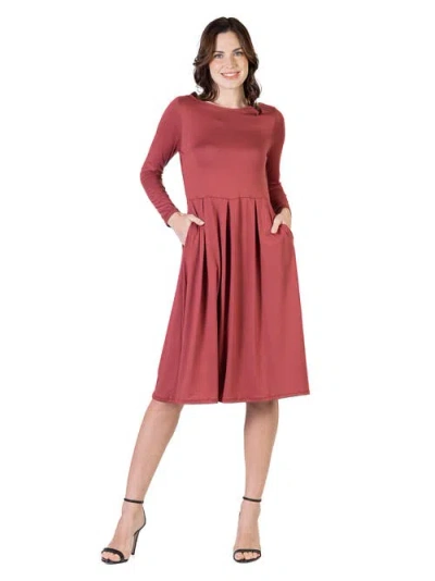 24SEVEN COMFORT APPAREL 24SEVEN COMFORT APPAREL MIDI LENGTH FIT N FLARE POCKET DRESS