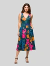 24seven Comfort Apparel Plus Size Midi Length Print Sleeveless Pleated Pocket Dress In Blue