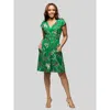 24seven Comfort Apparel Maternity Cap Sleeve Green Floral V-neck Knee Length Pocket Dress In Green