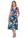 24seven Comfort Apparel Print Sleeveless Pleated Pocket Midi Dress In Multi