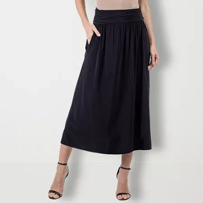 24seven Comfort Apparel Midi Womens Mid Rise Maxi Skirt In Black