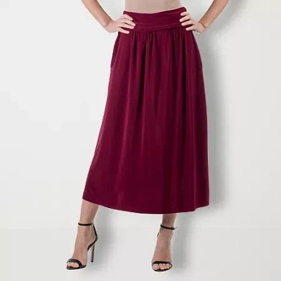 24seven Comfort Apparel Midi Womens Mid Rise Maxi Skirt In Burgundy