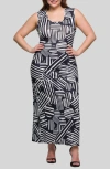 24seven Comfort Apparel Plus Size Razorback Tank Casual Maxi Dress In Black Multi