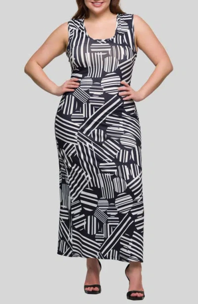 24SEVEN COMFORT APPAREL 24SEVEN COMFORT APPAREL MIXED GEO PRINT KNIT MAXI DRESS