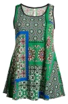 24seven Comfort Apparel Casual Print Scoop Neck Tank Top In Green Multi
