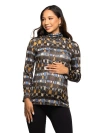 24seven Comfort Apparel Mock Neck Long Sleeve Printed Top In Multi