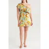 24seven Comfort Apparel Mod Floral Print One-shoulder Minidress In Yellow Multi