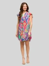 24seven Comfort Apparel Multicolor Print V-neck Cap Sleeve Knee Length Pocket Dress In Multi