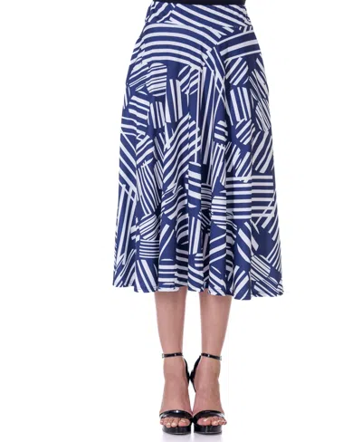 24seven Comfort Apparel Navy Geometric Print Pleated Midi Skirt With Pockets In Miscellane
