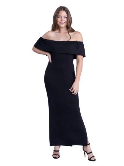 24seven Comfort Apparel Off Shoulder Ruffle Detail Maxi Dress In Black