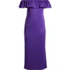 24seven Comfort Apparel Off The Shoulder Jersey Midi Dress In Purple