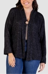 24seven Comfort Apparel Plus Size Button Front Long Sleeve Cardigan Sweater In Black