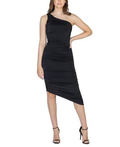 24seven Comfort Apparel One Shoulder Ruched Bodycon Dress In Black