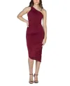 24seven Comfort Apparel Womens One Shoulder Ruched Bodycon Dress In Burgundy