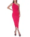 24seven Comfort Apparel Plus Size One Shoulder Ruched Bodycon Dress In Pink