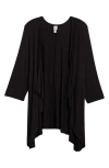 24seven Comfort Apparel Plus Size Elbow Length Sleeve Open Cardigan In Black