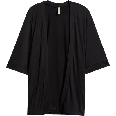 24seven Comfort Apparel Open Front Elbow Length Sleeve Plus Size Cardigan In Black