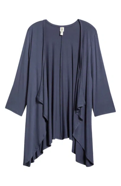 24seven Comfort Apparel Open Front Cardigan In Charcoal