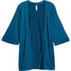 24seven Comfort Apparel Open Front Elbow Length Sleeve Plus Size Cardigan In Teal