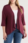 24seven Comfort Apparel Open Front Cardigan In Wine