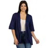 24seven Comfort Apparel Open Front Elbow Length Sleeve Cardigan In Blue