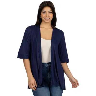 24seven Comfort Apparel Open Front Elbow Length Sleeve Cardigan In Blue