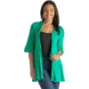 24seven Comfort Apparel Open Front Elbow Length Sleeve Cardigan In Green
